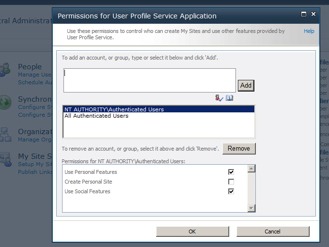 User Profile Service Permissions