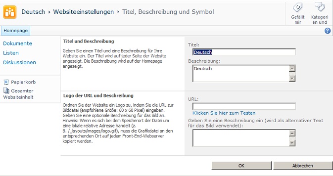 Translation Deutsch Site Settings