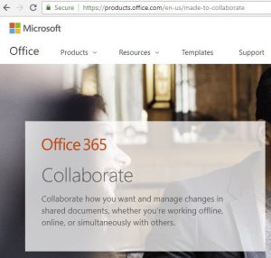Microsoft.com's "Collaboration" page for Office 365